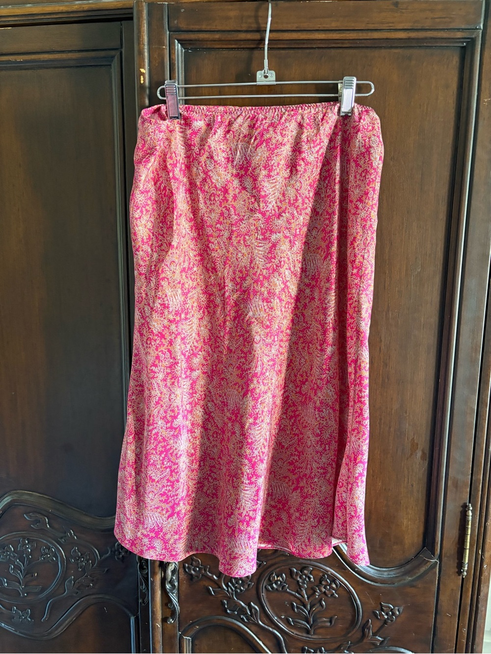 Y2K Gap Silk Slip Skirt Pink Paisley Floral size Medium